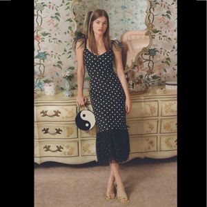 NWT STAUD Marwa Polka Dot Tulle Trim MIDI Dress